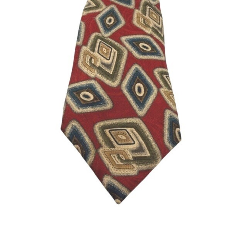 Hart Schaffner Marx Red Geometric‎ Diamond Silk Blend Pallesco Men Tie
